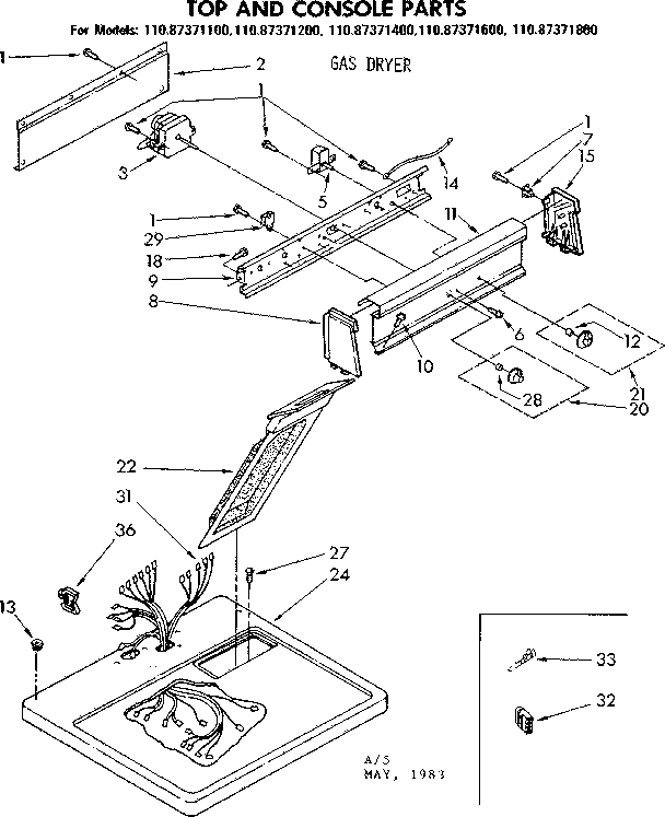 Sears 11087371400 top and console parts diagram