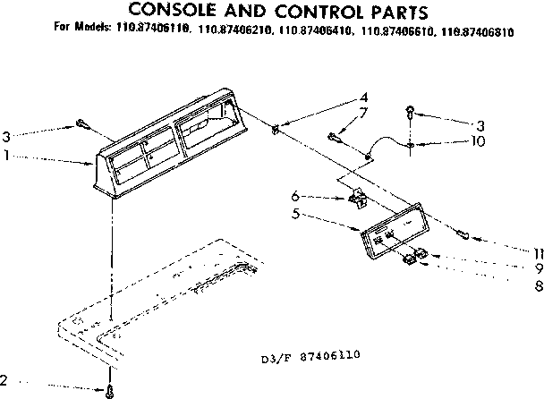 Sears 11087406810 console and control parts diagram