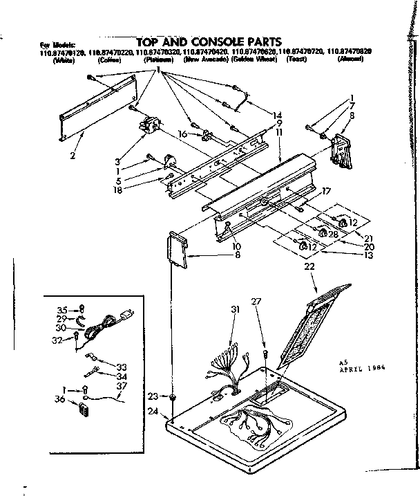 Sears 11087470220 top and console parts diagram