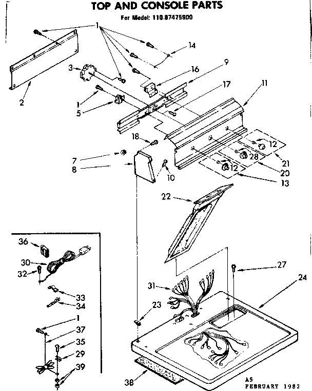 Sears 11087475900 top and console parts diagram