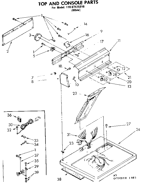 Sears 11087475910 top and console parts diagram