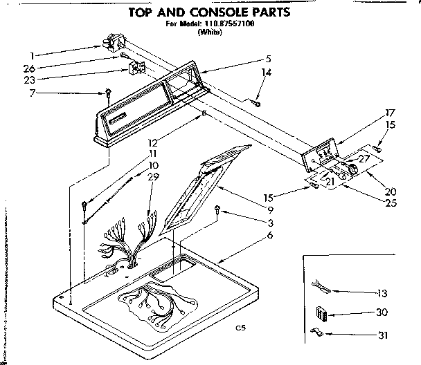 Sears 11087557100 top and console parts diagram