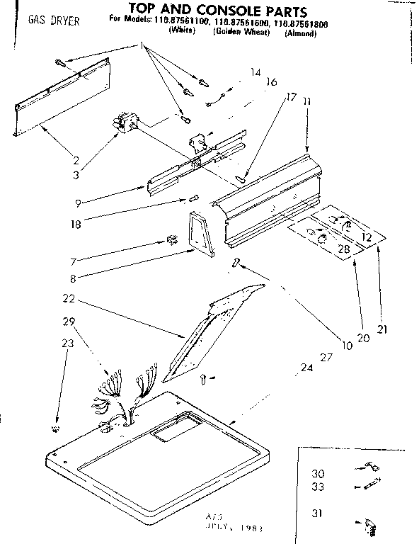 Kenmore 11087561600 top and console parts diagram
