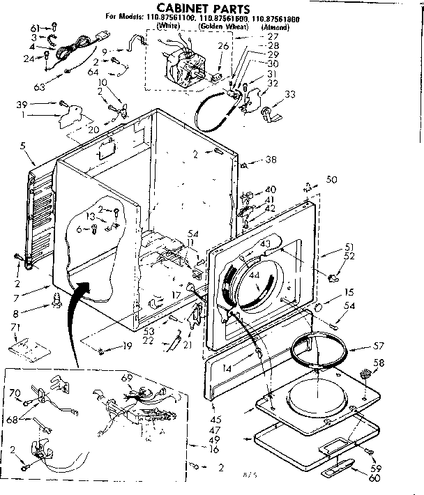 Kenmore 11087561600 cabinet parts diagram