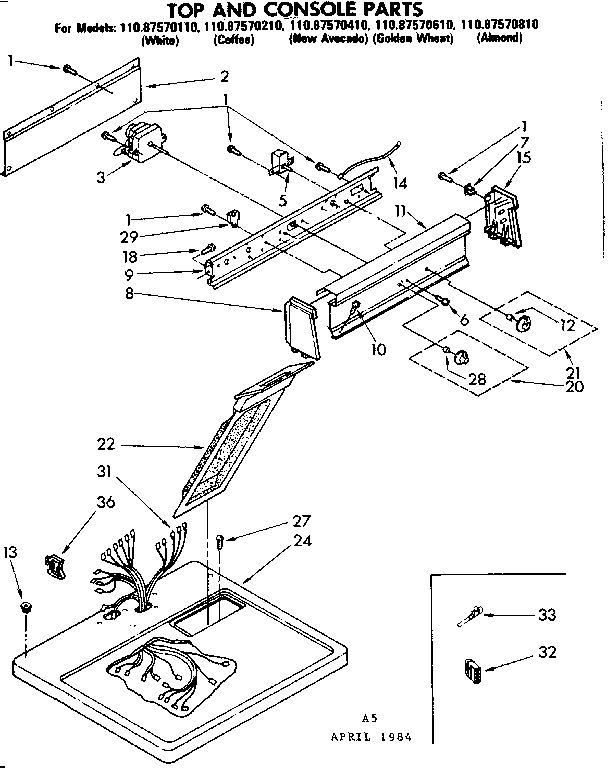 Sears 11087570810 top and console parts diagram