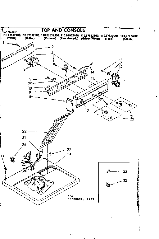 Kenmore 11087572800 top and console parts diagram