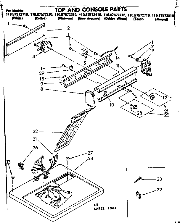 Kenmore 11087572810 top and console parts diagram