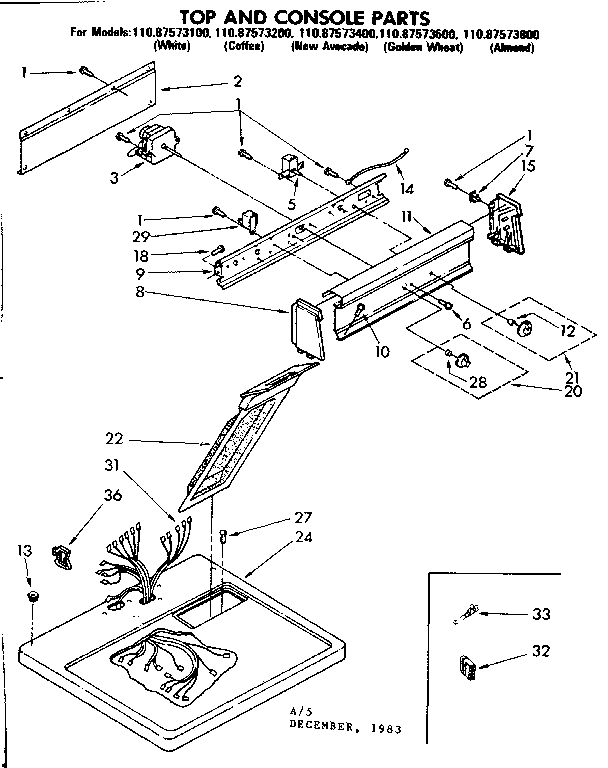 Sears 11087573700 top and console parts diagram