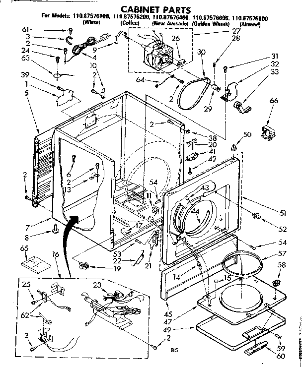 Kenmore 11087576600 cabinet parts diagram