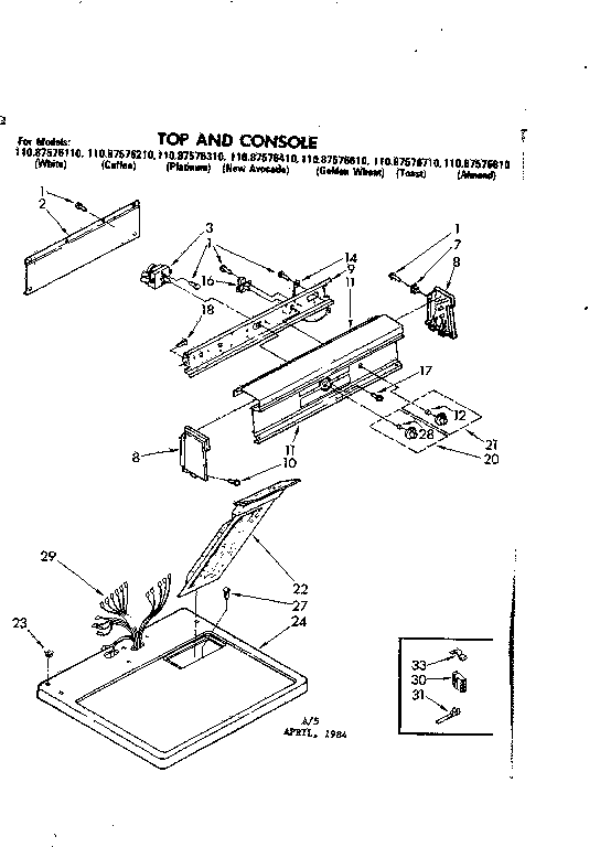Sears 11087576810 top and console parts diagram
