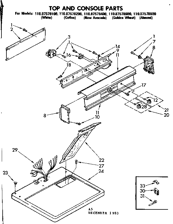 Sears 11087578800 top and console parts diagram