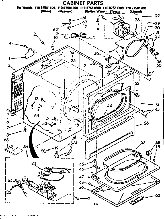 Kenmore 11087581600 cabinet parts diagram