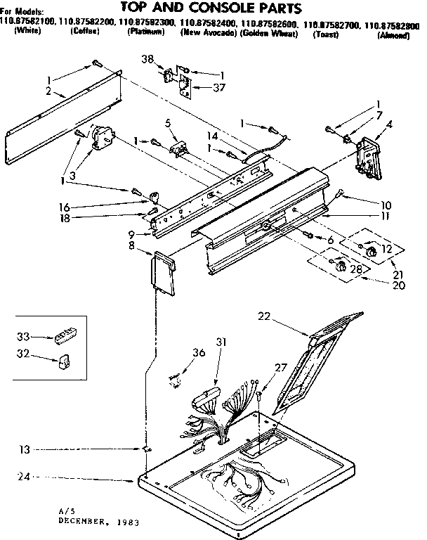 Kenmore 11087582200 top and console parts diagram