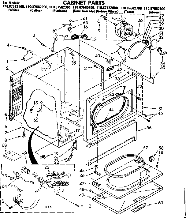 Kenmore 11087582200 cabinet parts diagram