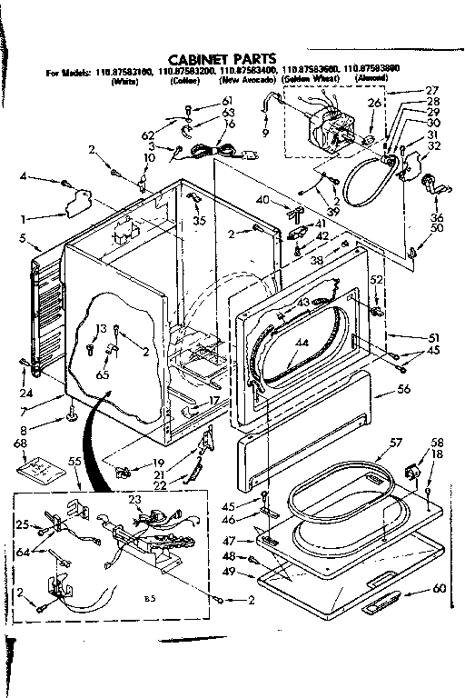 Kenmore 11087583100 cabinet parts diagram