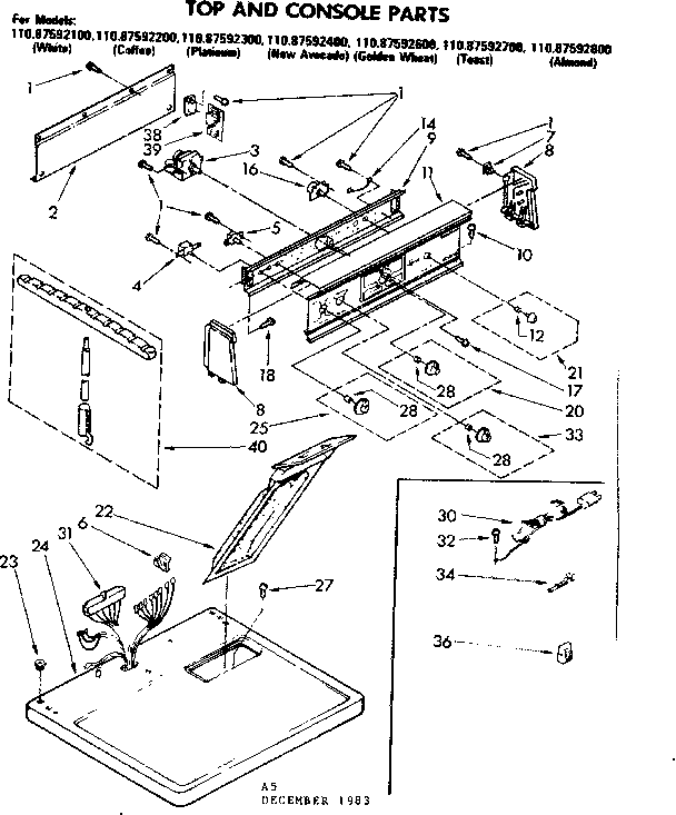 Sears 11087592300 top and console parts diagram