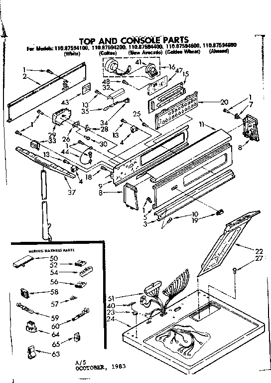 Sears 11087594400 top and console parts diagram