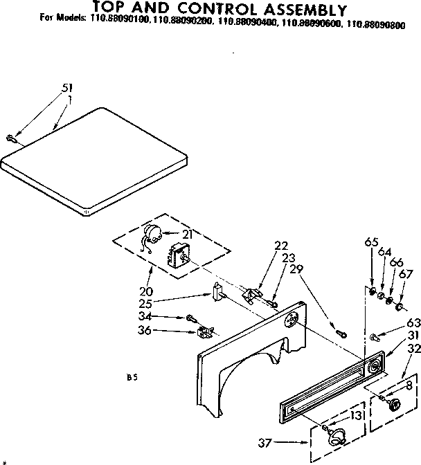Kenmore 11088090100 top and control assembly diagram