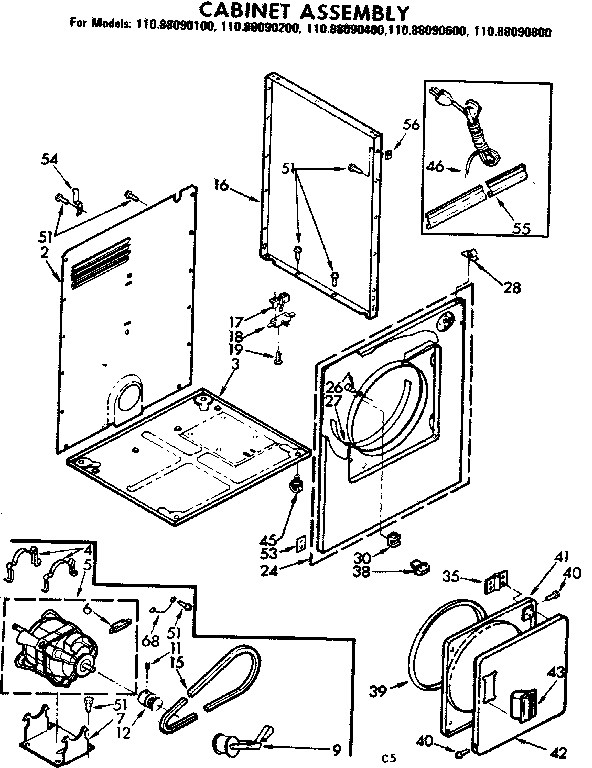Kenmore 11088090100 cabinet assembly diagram