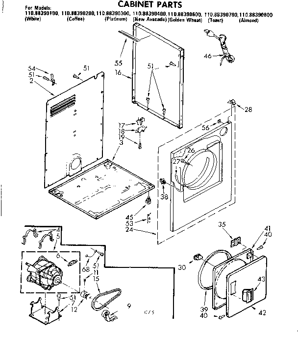 Kenmore 11088390600 cabinet parts diagram