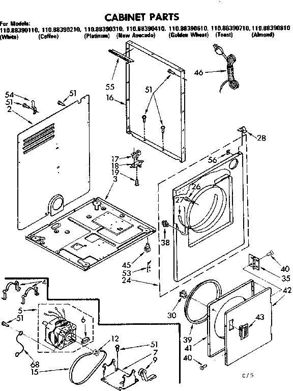 Kenmore 11088390110 cabinet parts diagram