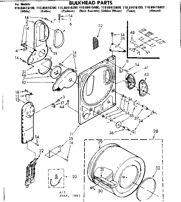 Kenmore 11088416800 bulkhead parts diagram