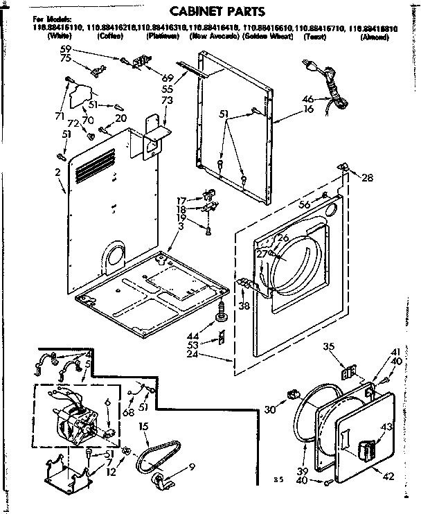 Kenmore 11088416210 cabinet parts diagram