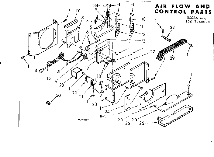 Kenmore 1067750690 air flow & control parts diagram