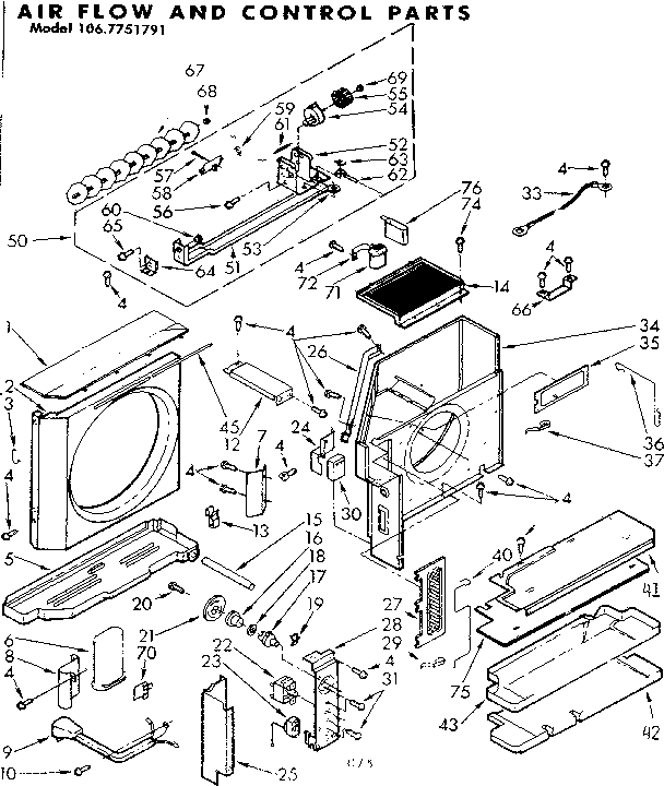 Kenmore 1067751791 air flow & control parts diagram