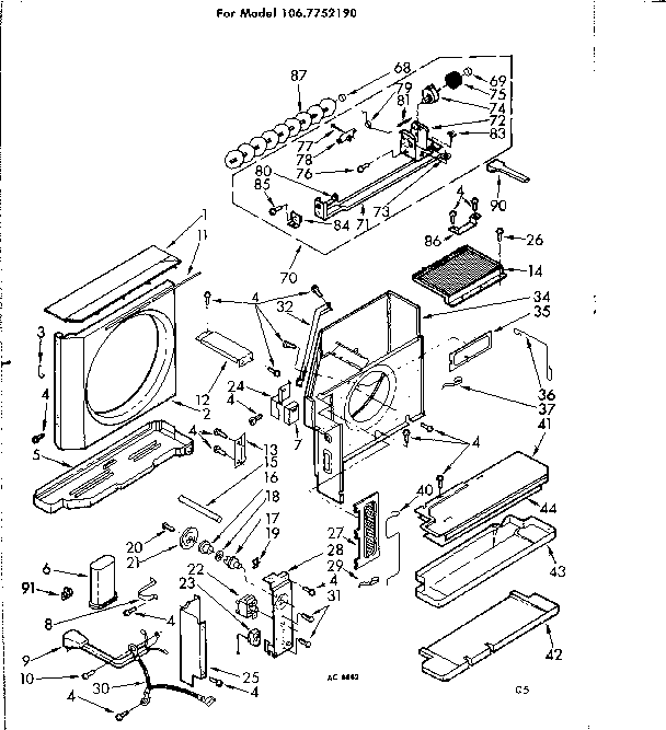 Kenmore 1067752190 air flow and control parts diagram