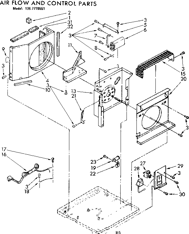 Kenmore 1067770551 air flow and control parts diagram