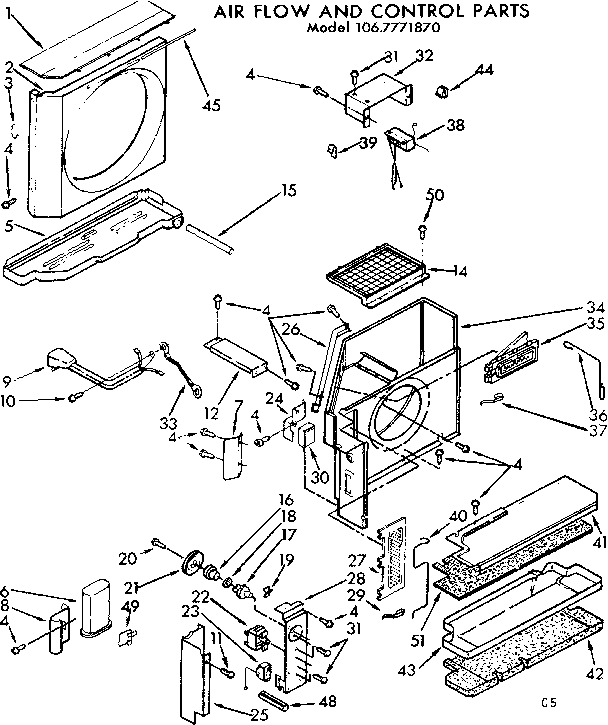 Kenmore 1067771870 air flow and control parts diagram