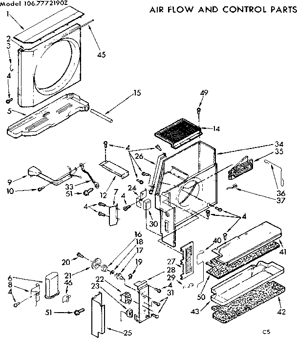 Kenmore 1067772190Z air flow and control parts diagram