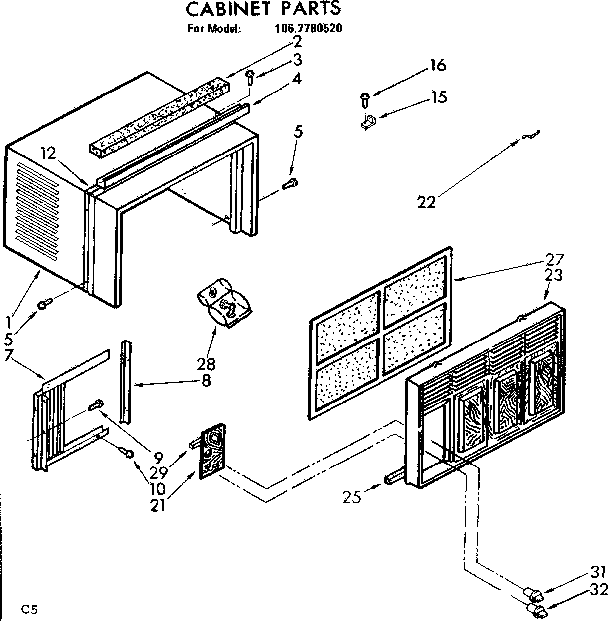 Kenmore 1067780520 cabinet parts diagram