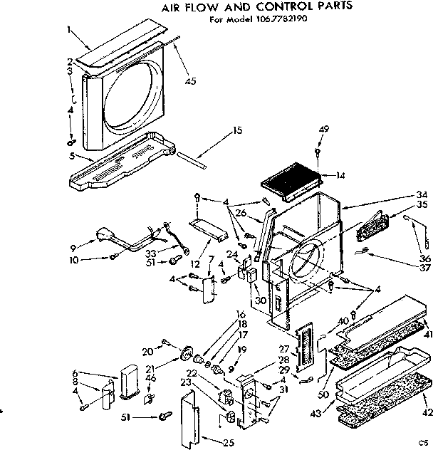 Kenmore 1067782190 air flow and control parts diagram