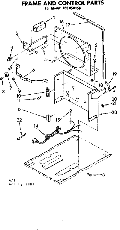 Kenmore 106850156 frame and control parts diagram