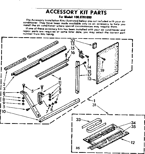 Kenmore 1068701890 accessory kit parts diagram