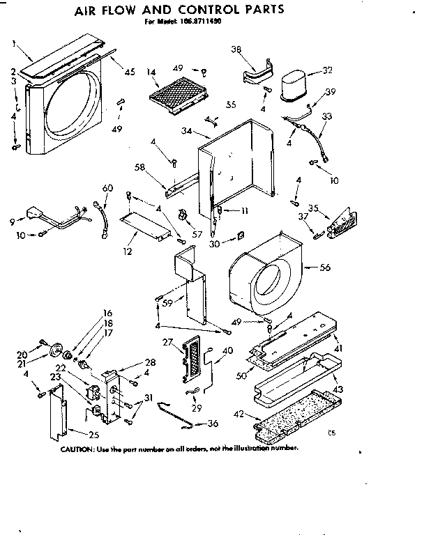 Kenmore 1068711490 air flow and control parts diagram