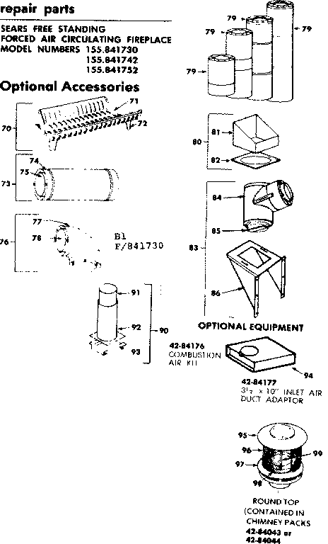 Kenmore 155841730 optional replacement parts diagram