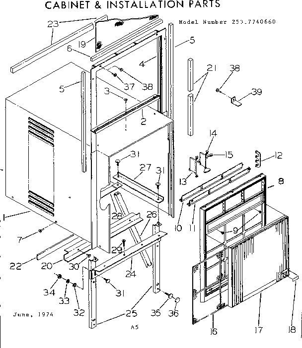 Kenmore 2537740660 cabinet & installation parts diagram