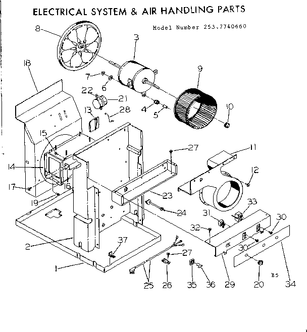 Kenmore 2537740660 electrical system & air handling parts diagram