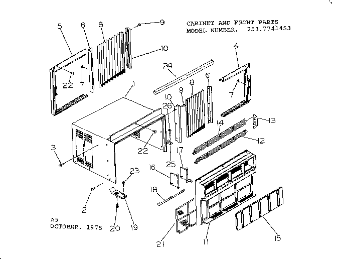Kenmore 2537741453 cabinet and front parts diagram