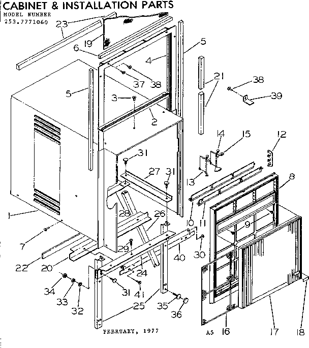 Kenmore 2537771060 cabinet and installation parts diagram