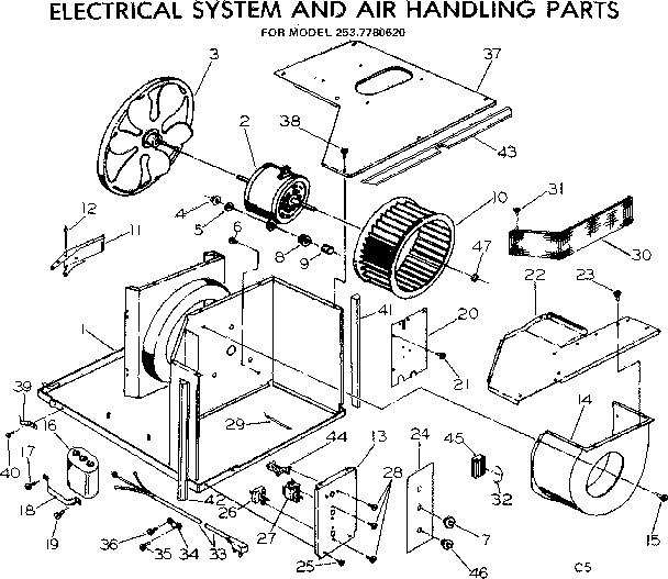 Kenmore 2537780620 electrical system and air handling parts diagram