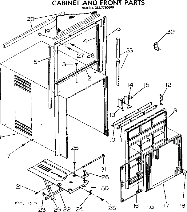 Kenmore 2537780660 cabinet and front parts diagram