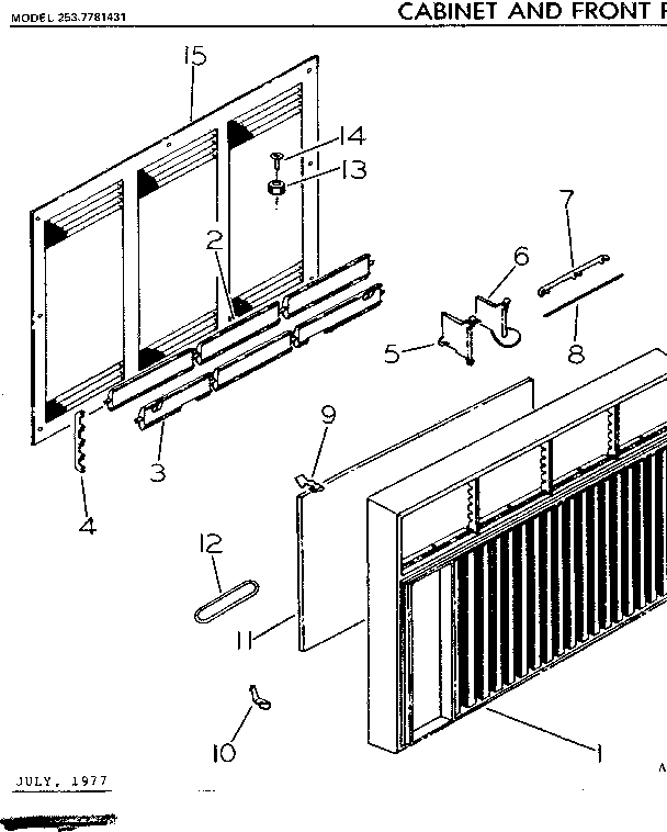 Kenmore 2537781431 cabinet and front parts diagram