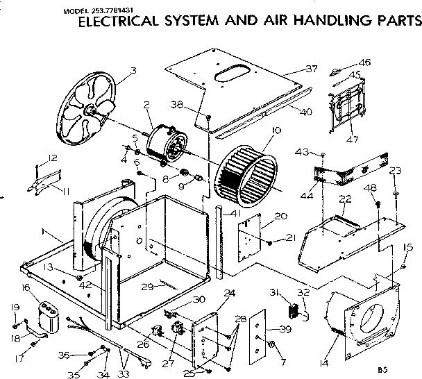 Kenmore 2537781431 electrical system and air handling parts diagram