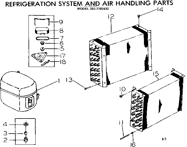 Kenmore 2537782430 refrigeration system and air handling parts diagram