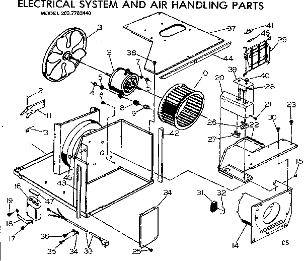 Kenmore 2537782440 electrical system and air handling parts diagram