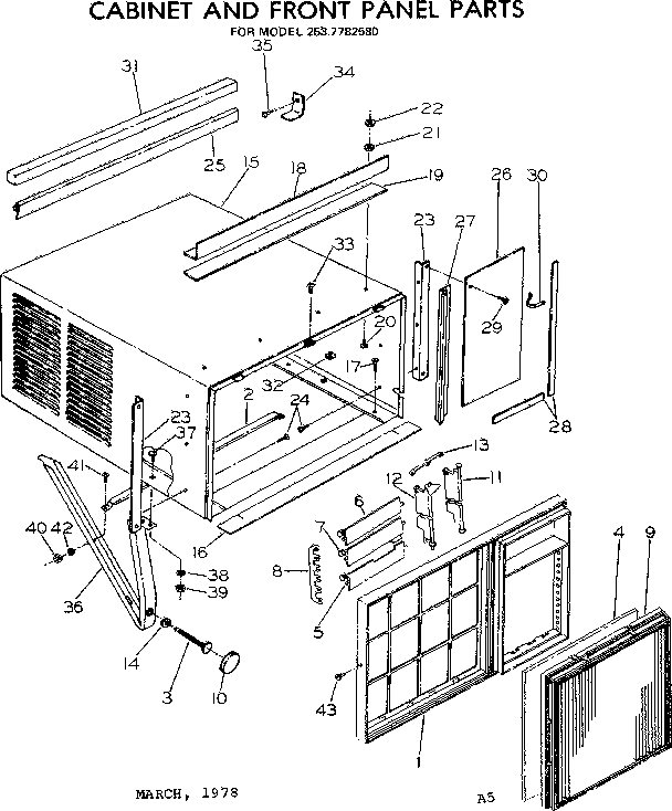 Kenmore 2537782580 cabinet and front panel parts diagram